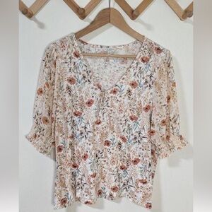 Lucky Brand Floral Blouse Half Sleeve Top - Size Large